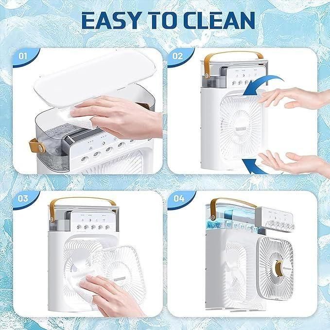 Portable Air Conditioner Fan, 500 ml Water Tank USB Personal Cooler, Mini Humidifier Fan with 7 Colors LED Light, 3 Timer, 3 Wind Speeds, 3 Spray Modes for Office, Home White Color