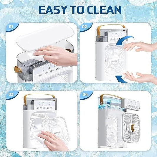 Portable Air Conditioner Fan, 500 ml Water Tank USB Personal Cooler, Mini Humidifier Fan with 7 Colors LED Light, 3 Timer, 3 Wind Speeds, 3 Spray Modes for Office, Home White Color