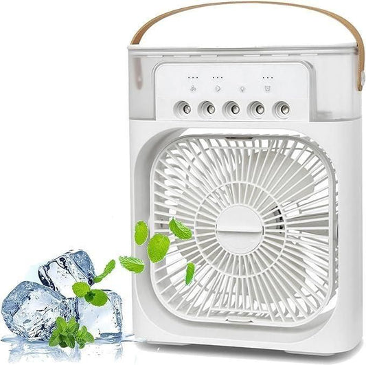 Portable Air Conditioner Fan, 500 ml Water Tank USB Personal Cooler, Mini Humidifier Fan with 7 Colors LED Light, 3 Timer, 3 Wind Speeds, 3 Spray Modes for Office, Home White Color