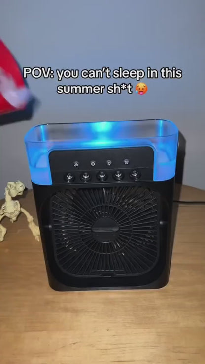 Portable Air Conditioner Fan, 500 ml Water Tank USB Personal Cooler, Mini Humidifier Fan with 7 Colors LED Light, 3 Timer, 3 Wind Speeds, 3 Spray Modes for Office, Home White Color